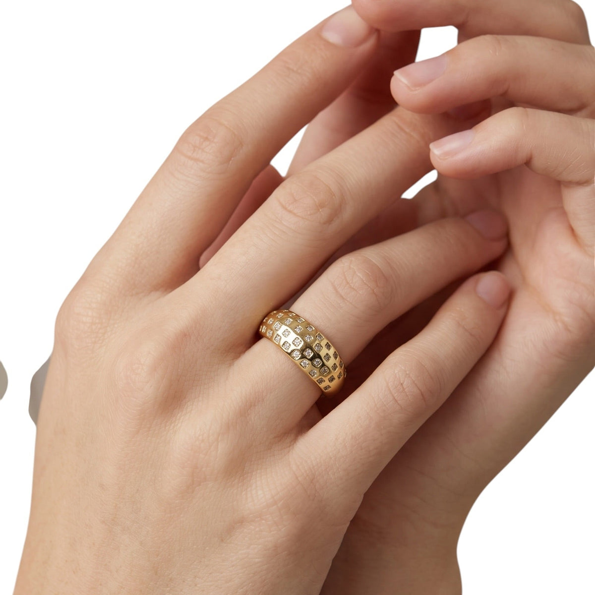 Inset CZ Dome Ring on Hand