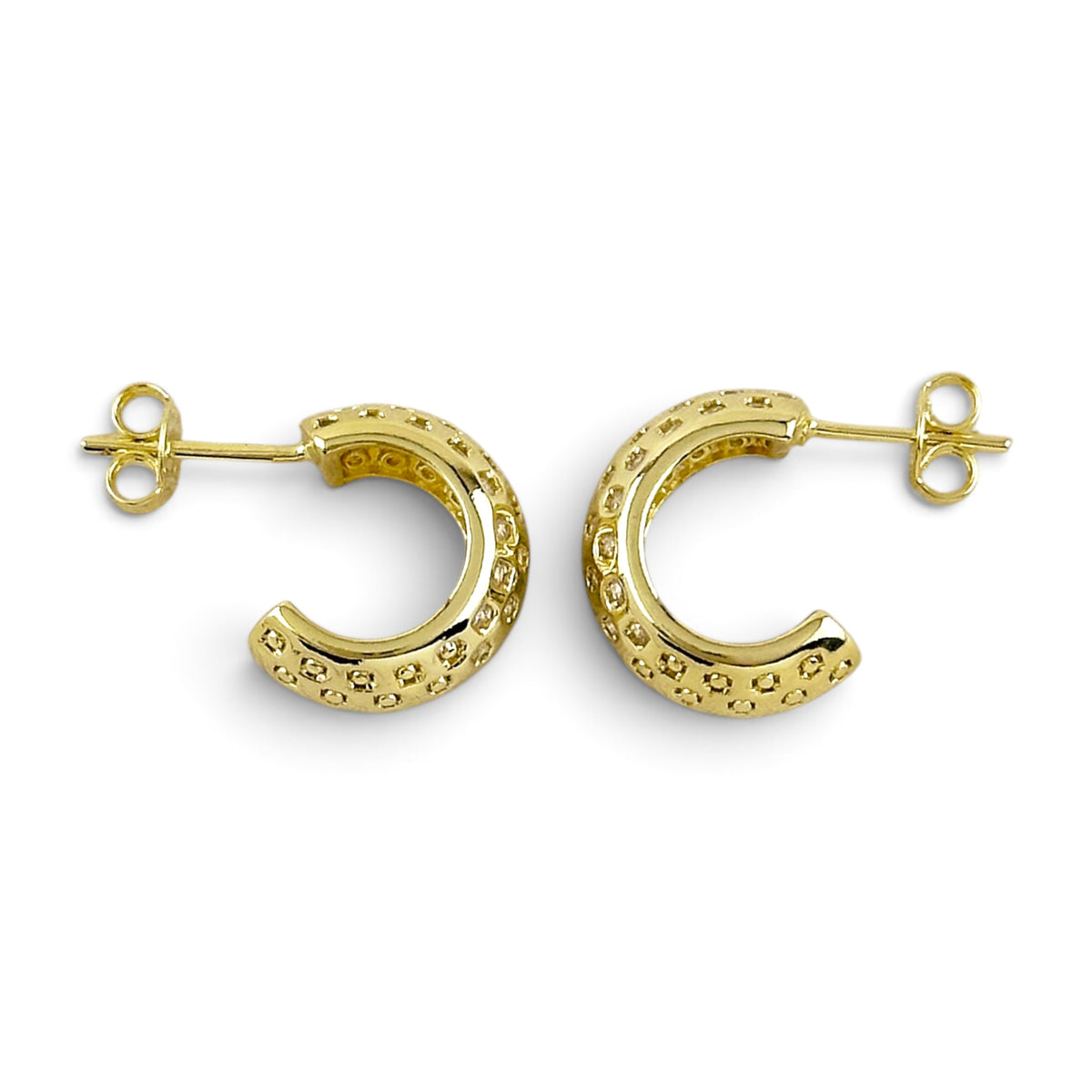 Inset CZ Open Hoop Earrings Sideview