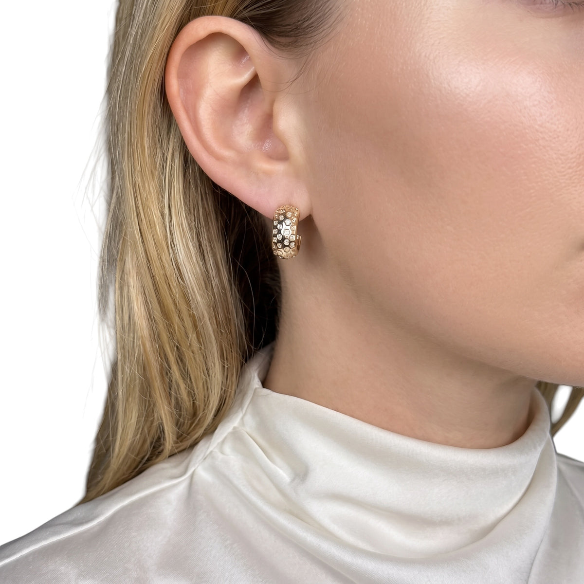 Inset CZ Open Hoop Earrings on Ear