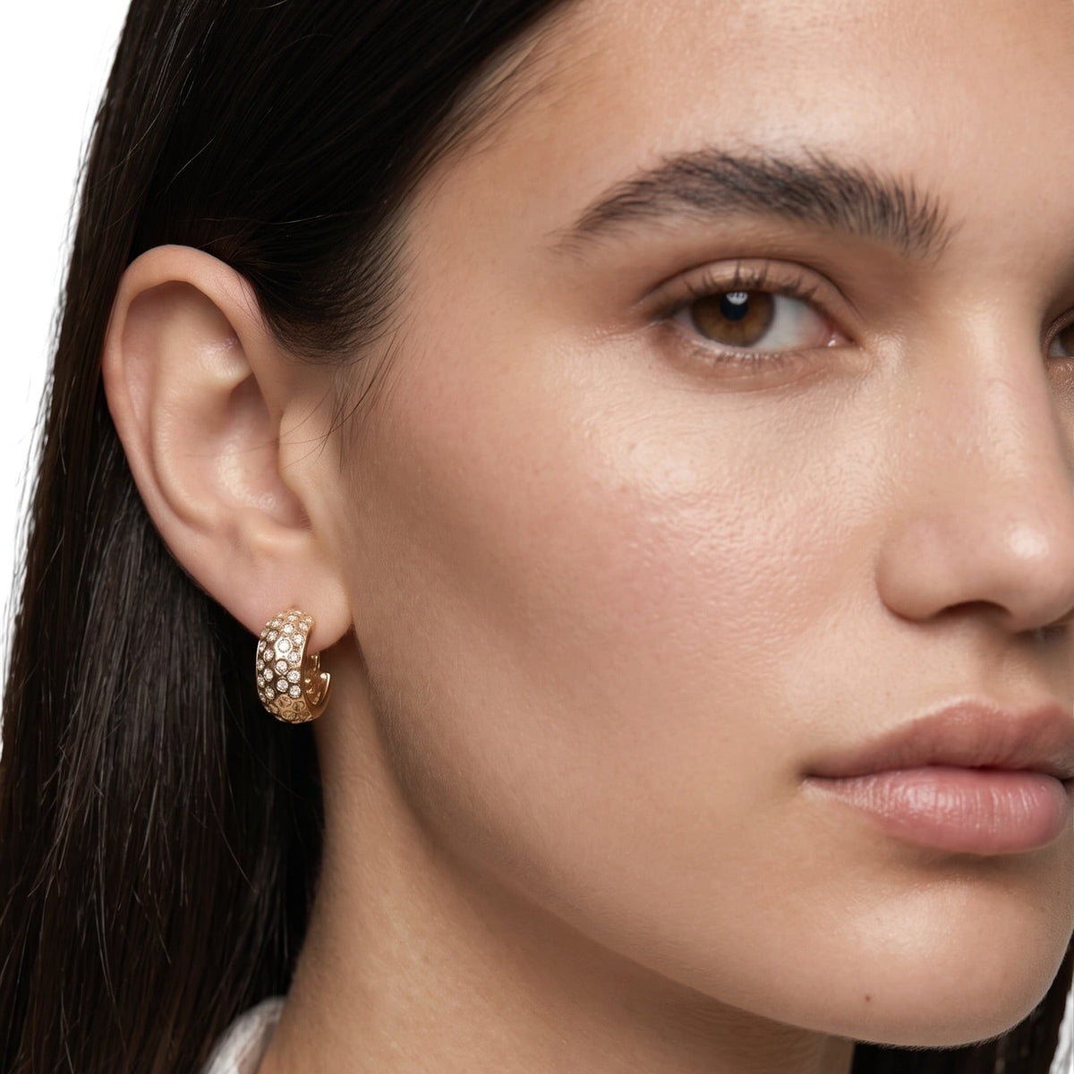 Inset CZ Open Hoop Earrings on Model