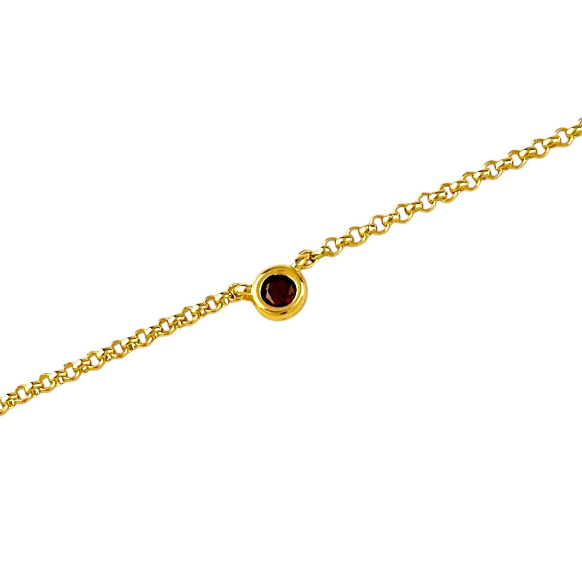 Birthstone Round Bezel CZ Bracelet in 18K gold-filled, January Garnet