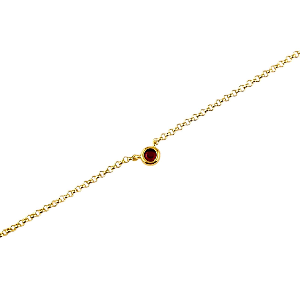 Birthstone Round Bezel CZ Bracelet in 18K gold-filled, July Ruby
