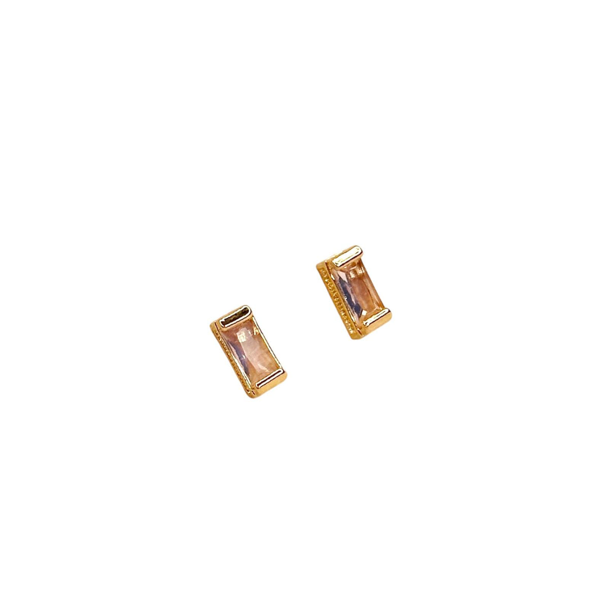 Birthstone Baguette Bezel CZ 10mm Stud Earrings in 18K gold-filled, June Alexandrite