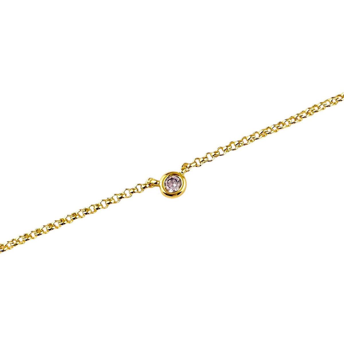 Birthstone Round Bezel CZ Bracelet in 18K gold-filled, June Alexandrite