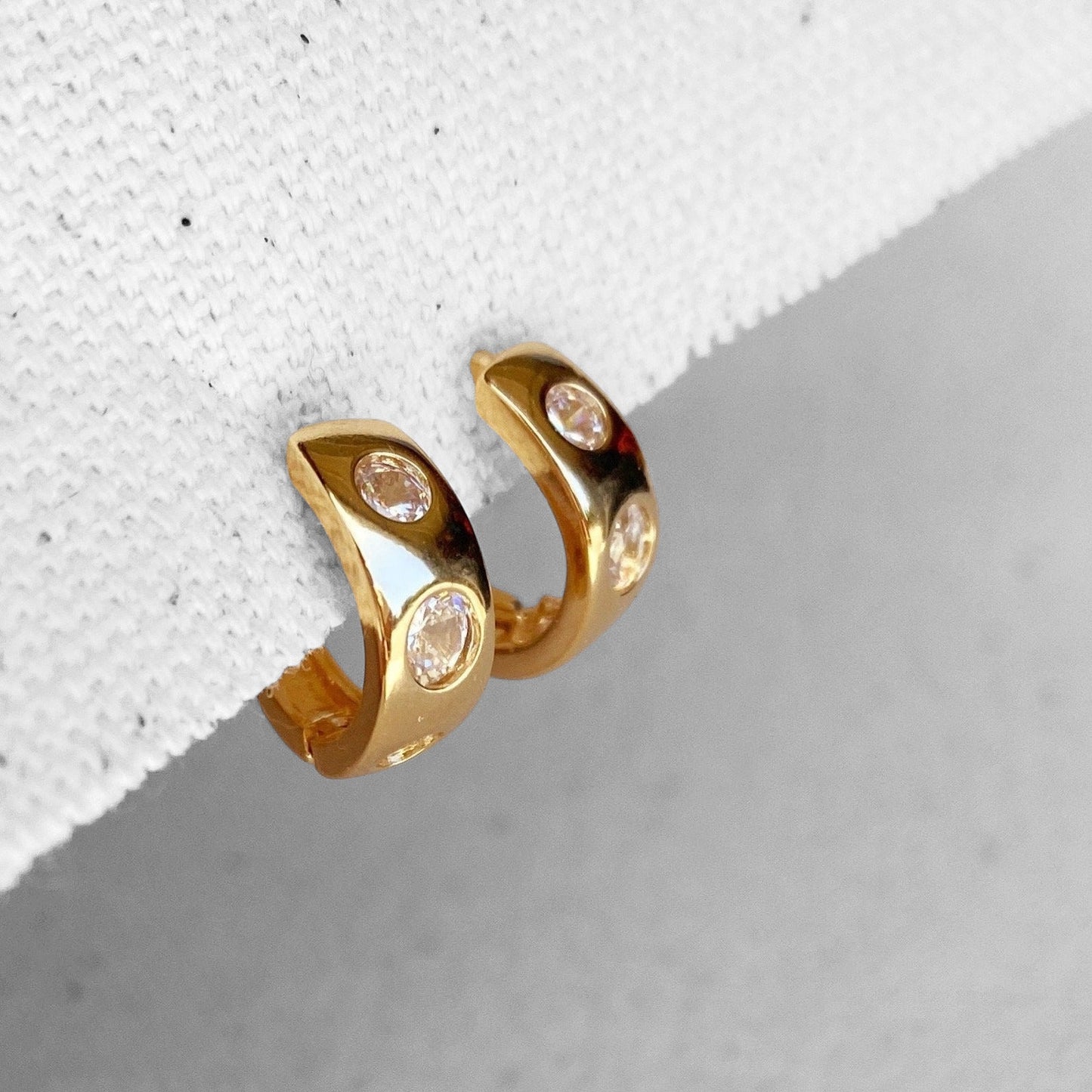 Large CZ Huggie 15mm 18K Gold Filled Hoop Earrings