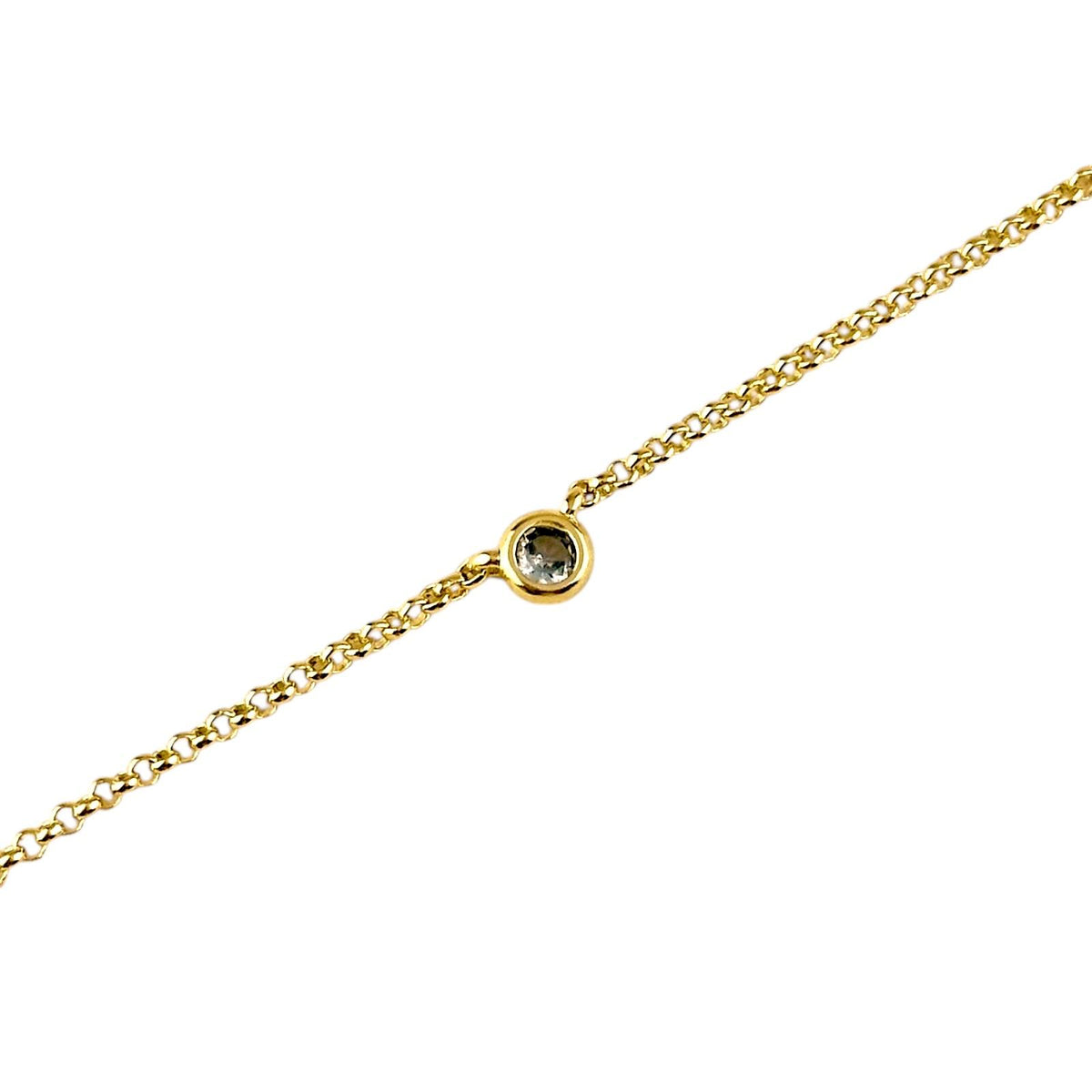 Birthstone Round Bezel CZ Bracelet in 18K gold-filled, March Aquamarine