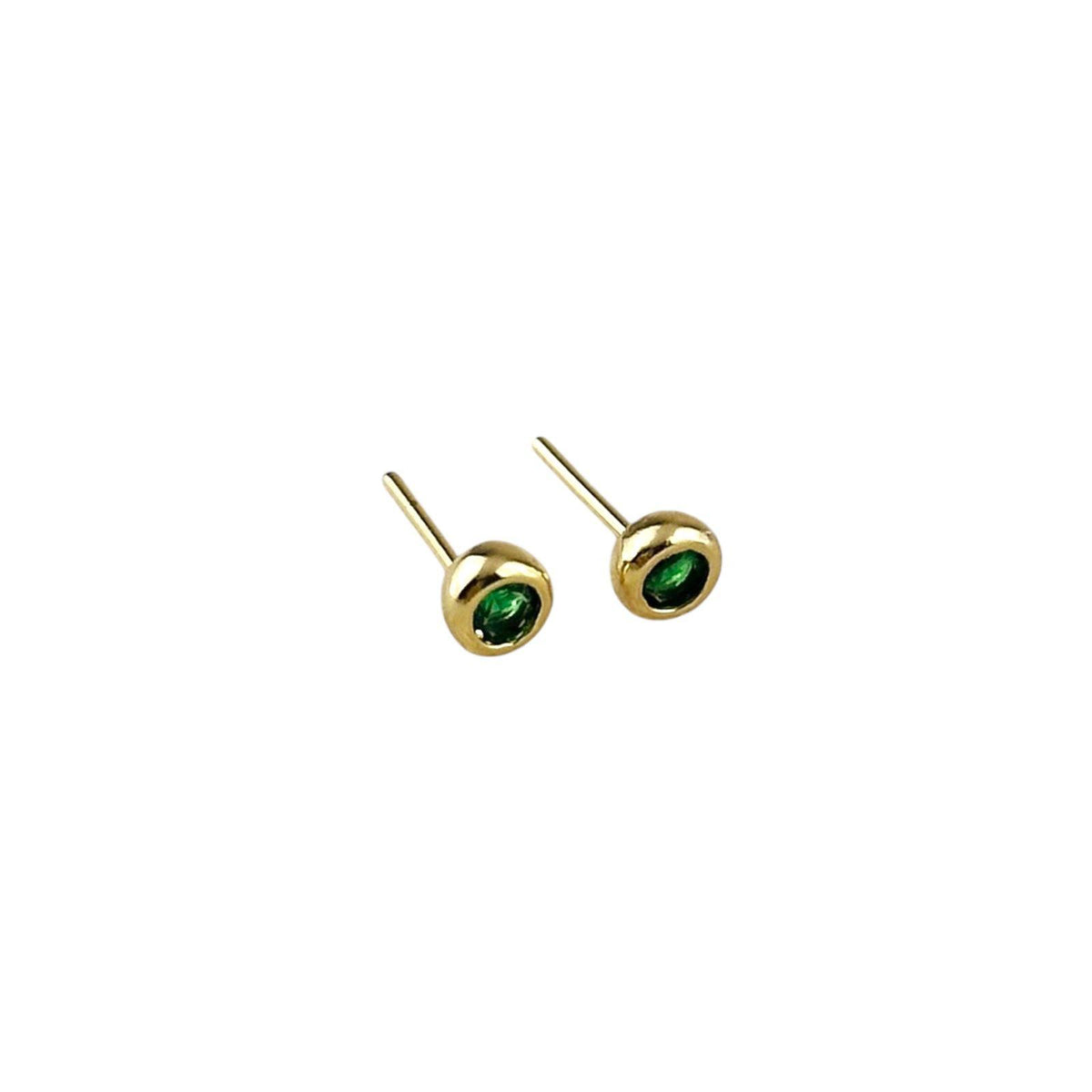 May Emerald birthstone round bezel 4mm stud earrings in 18K gold-filled