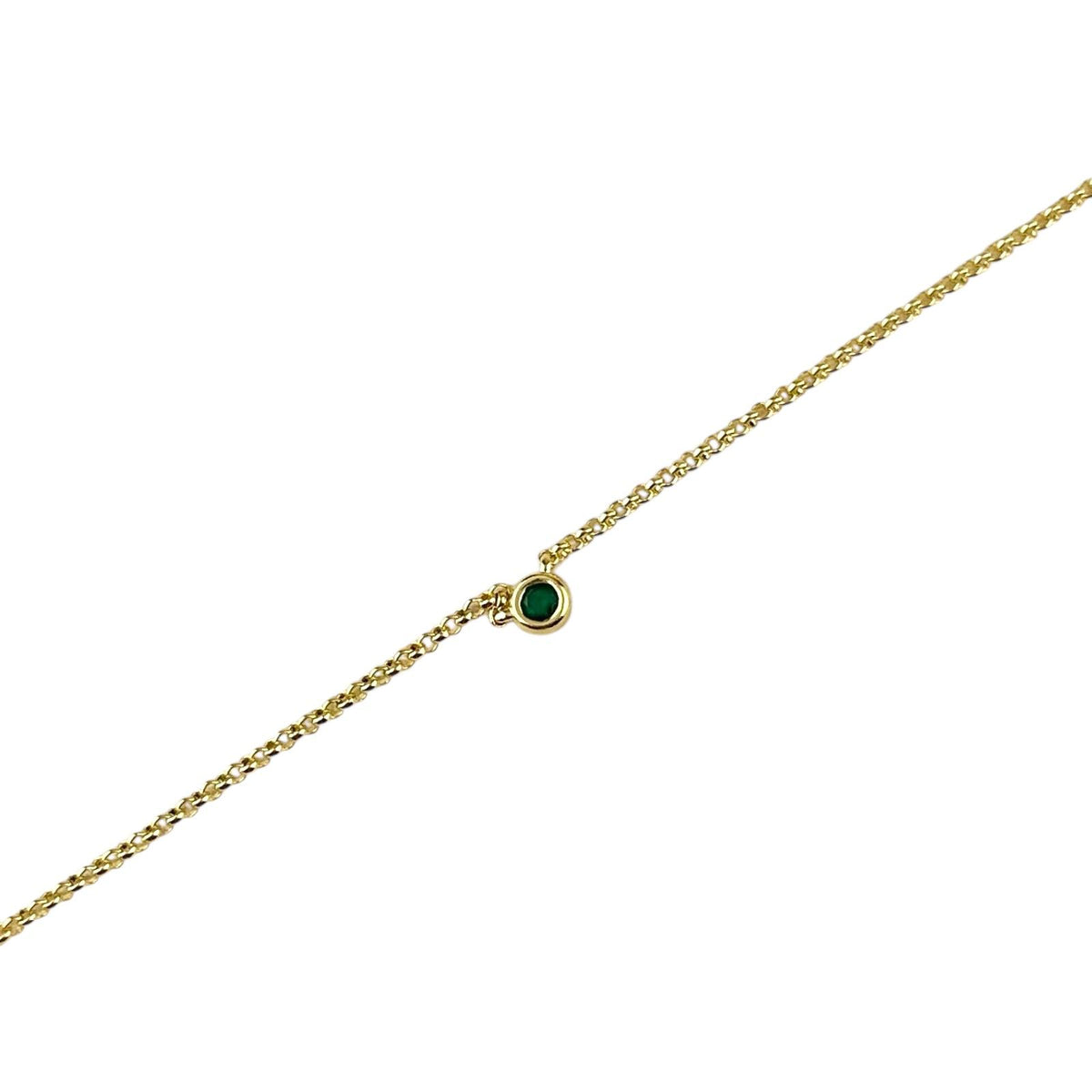 Birthstone Round Bezel CZ Bracelet in 18K gold-filled, May Emerald