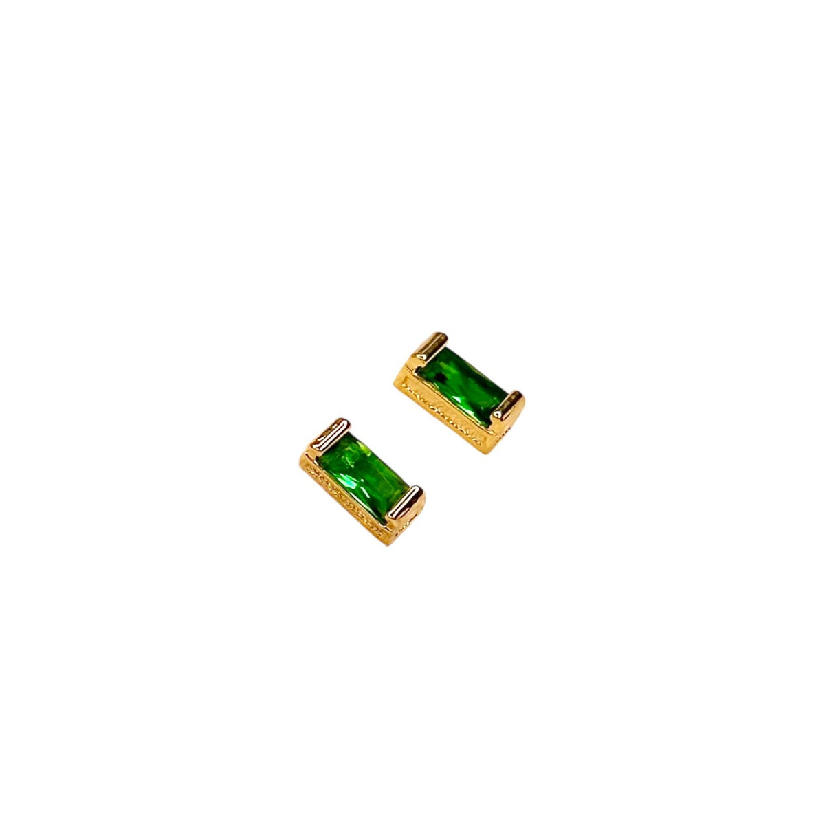 Birthstone Baguette Bezel CZ 10mm Stud Earrings in 18K gold-filled, view 8