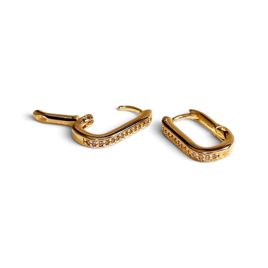 Micro CZ Rectangle Huggie Earrings Open