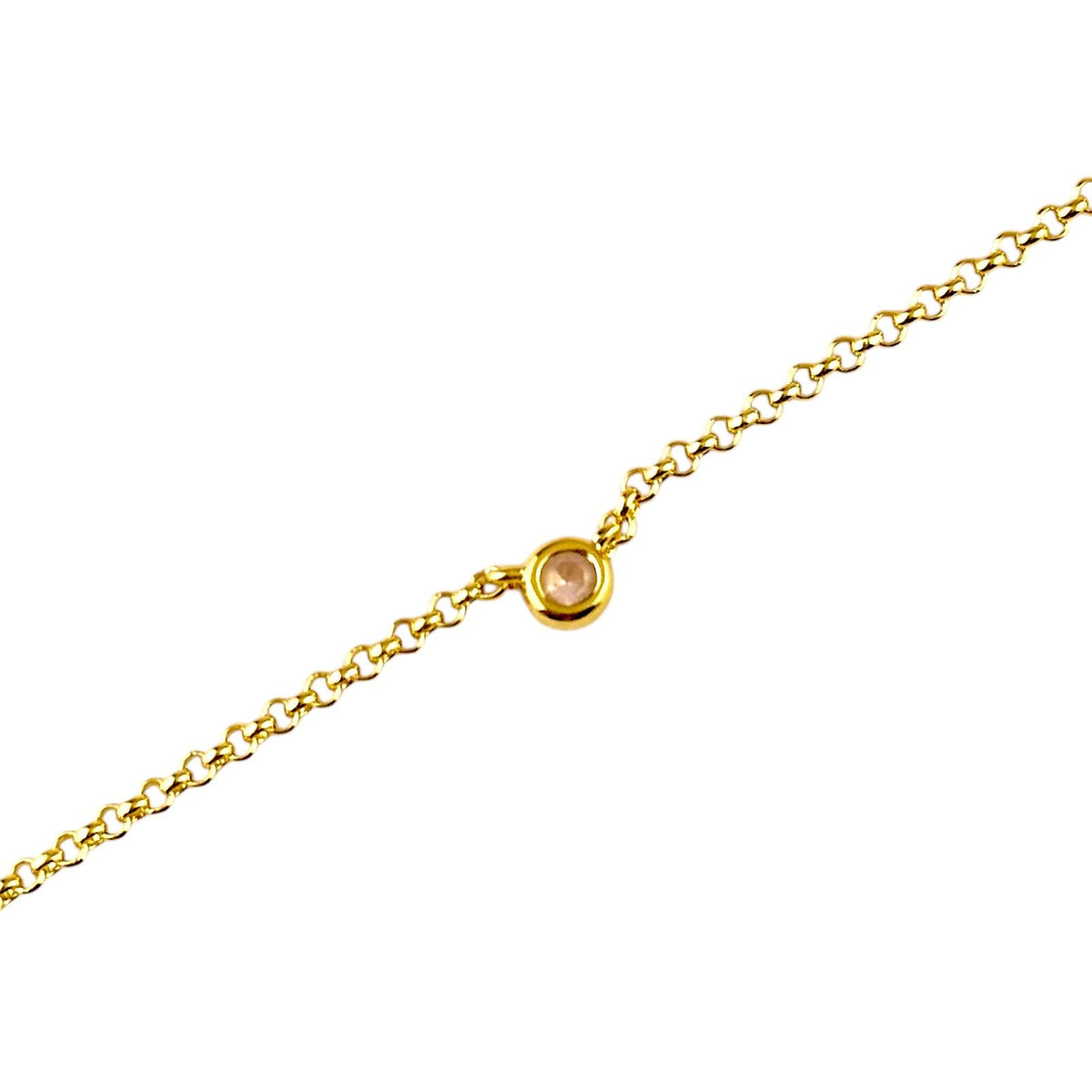 Birthstone Round Bezel CZ Bracelet in 18K gold-filled, October Pink Tourmaline