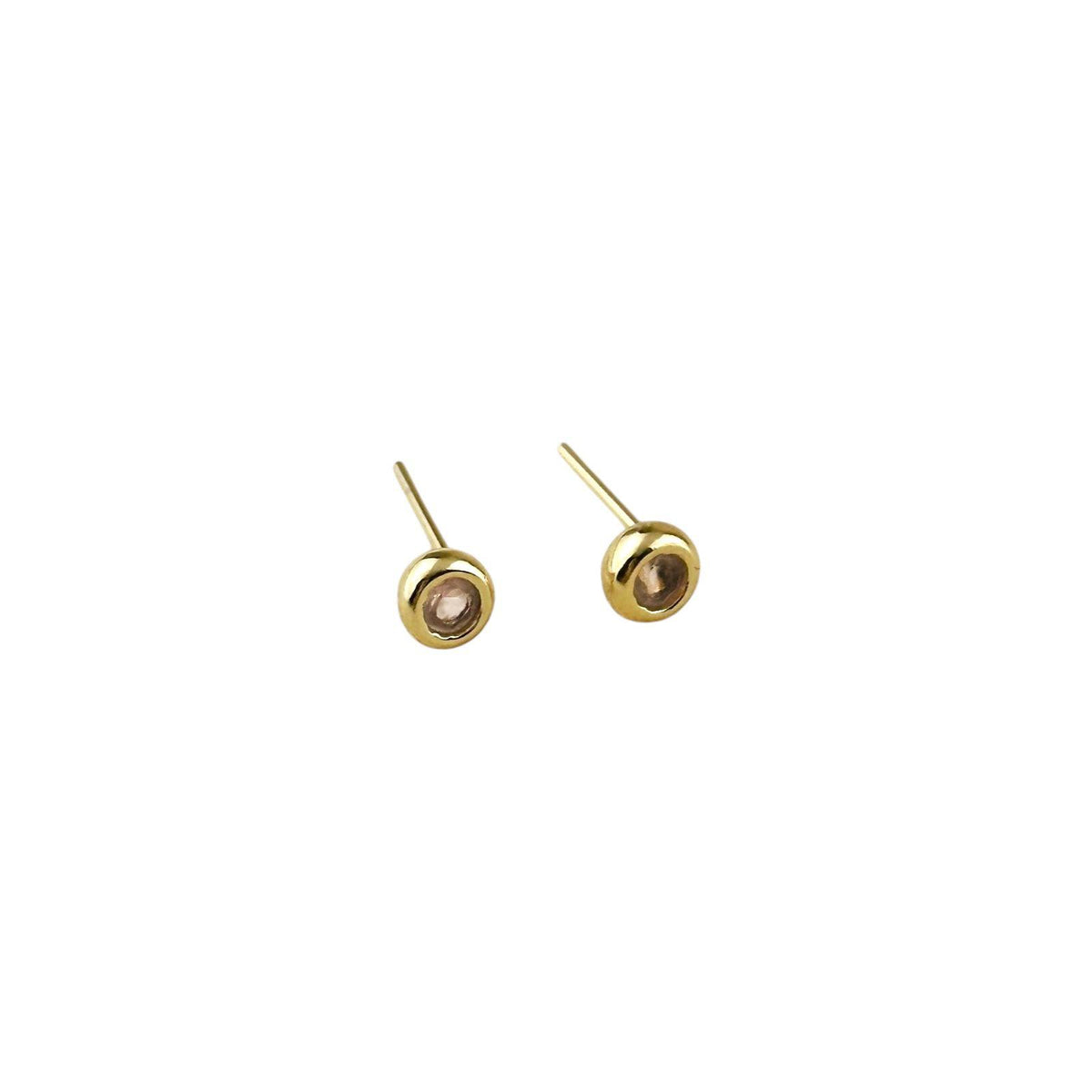 October Pink Tourmaline birthstone round bezel 4mm stud earrings in 18K gold-filled