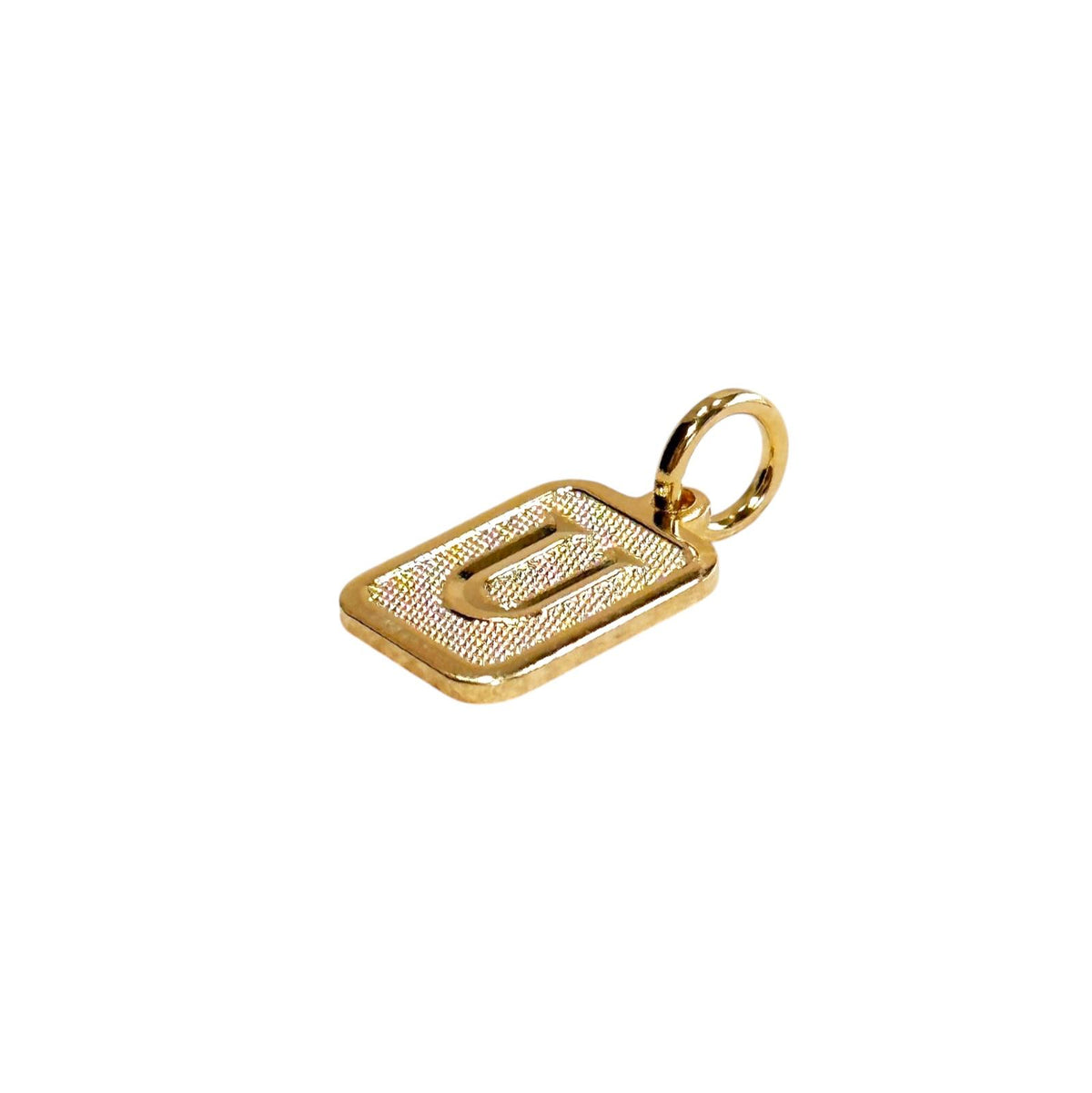 Textured Initial Letter 15mm Rectangular Pendant in 18K gold-filled, letter U