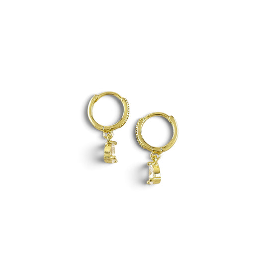 Pear CZ Drop Huggie 18K Gold Filled Hoop Earrings Sideview