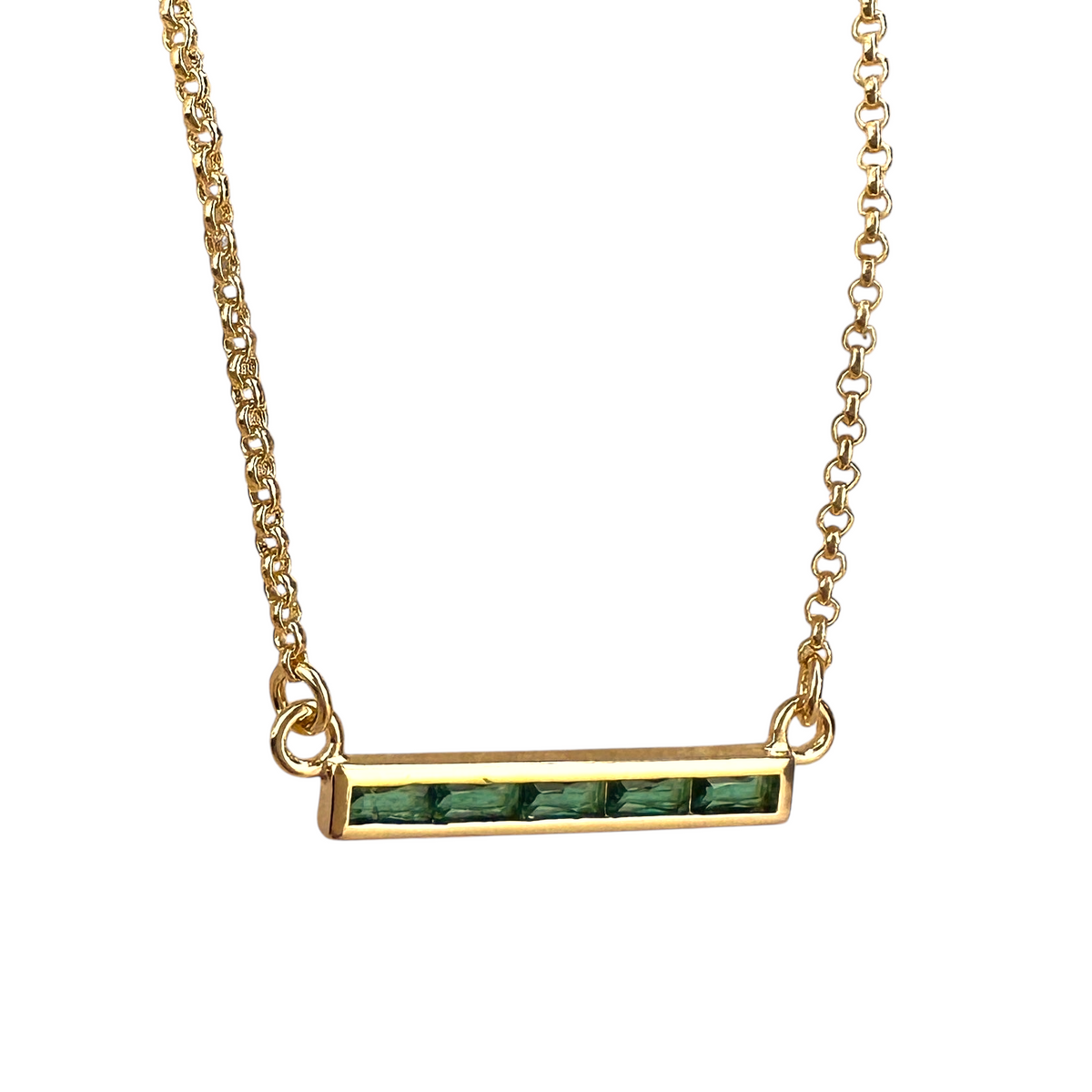 Baguette CZ Bar 25mm Necklace in 18K gold-filled, Emerald