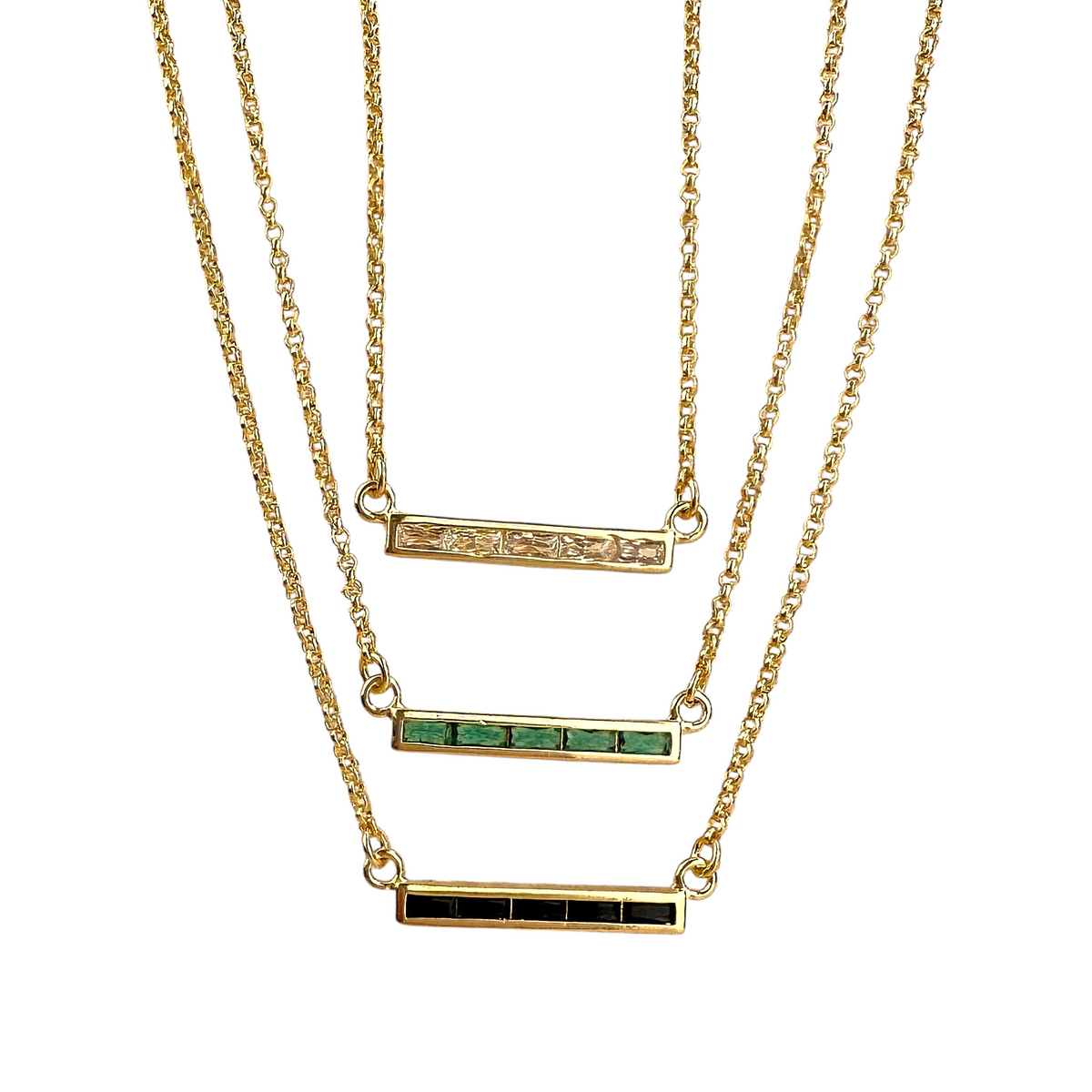 Baguette CZ Bar 25mm Necklace in 18K gold-filled