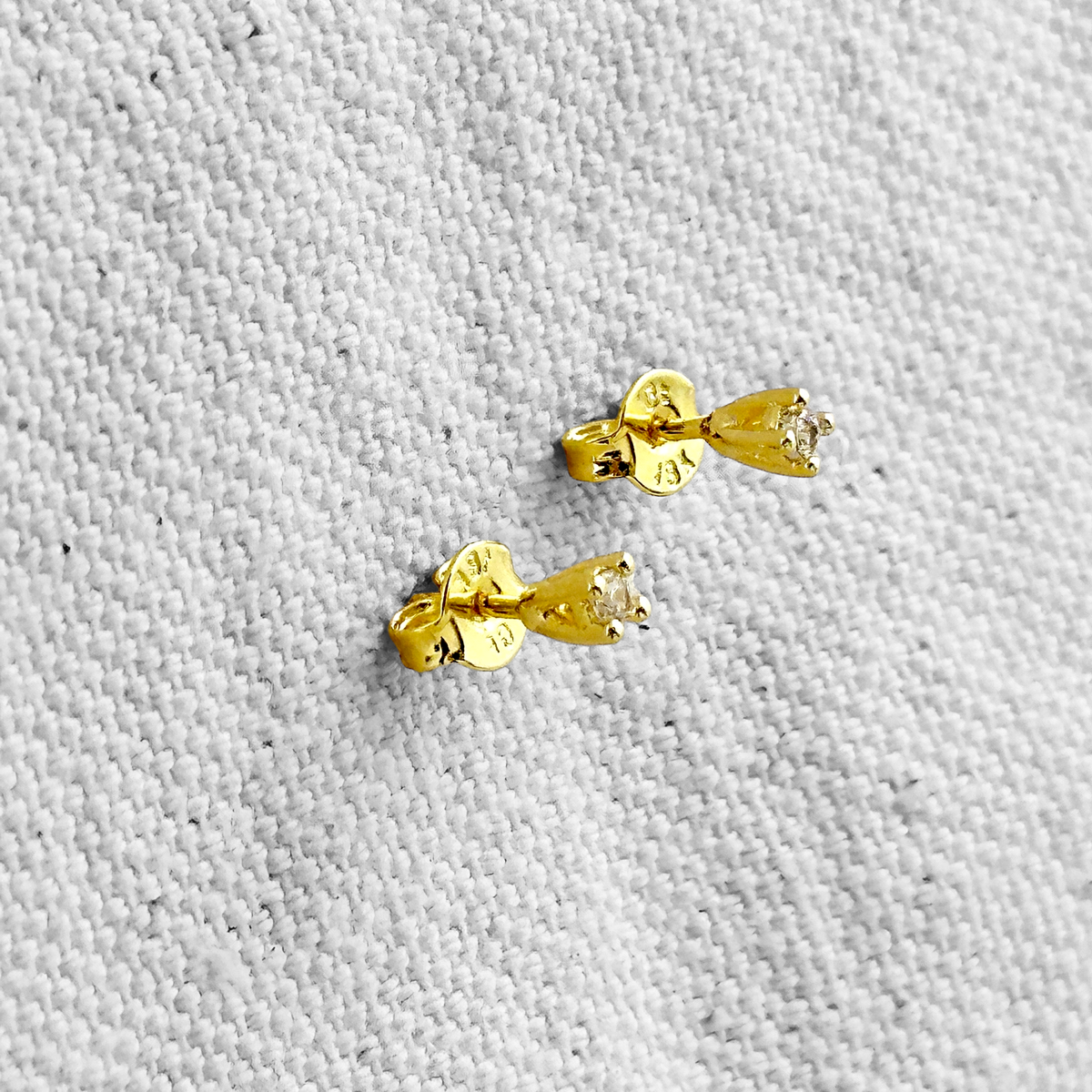 Solitaire CZ 2mm Stud Earrings in 18K gold-filled, view 7