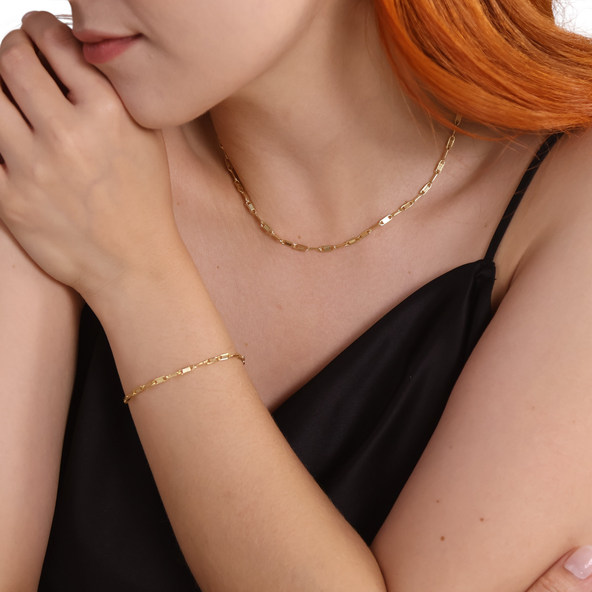 Textured Plate Link Chain Bracelet in 18K gold-filled, view 5