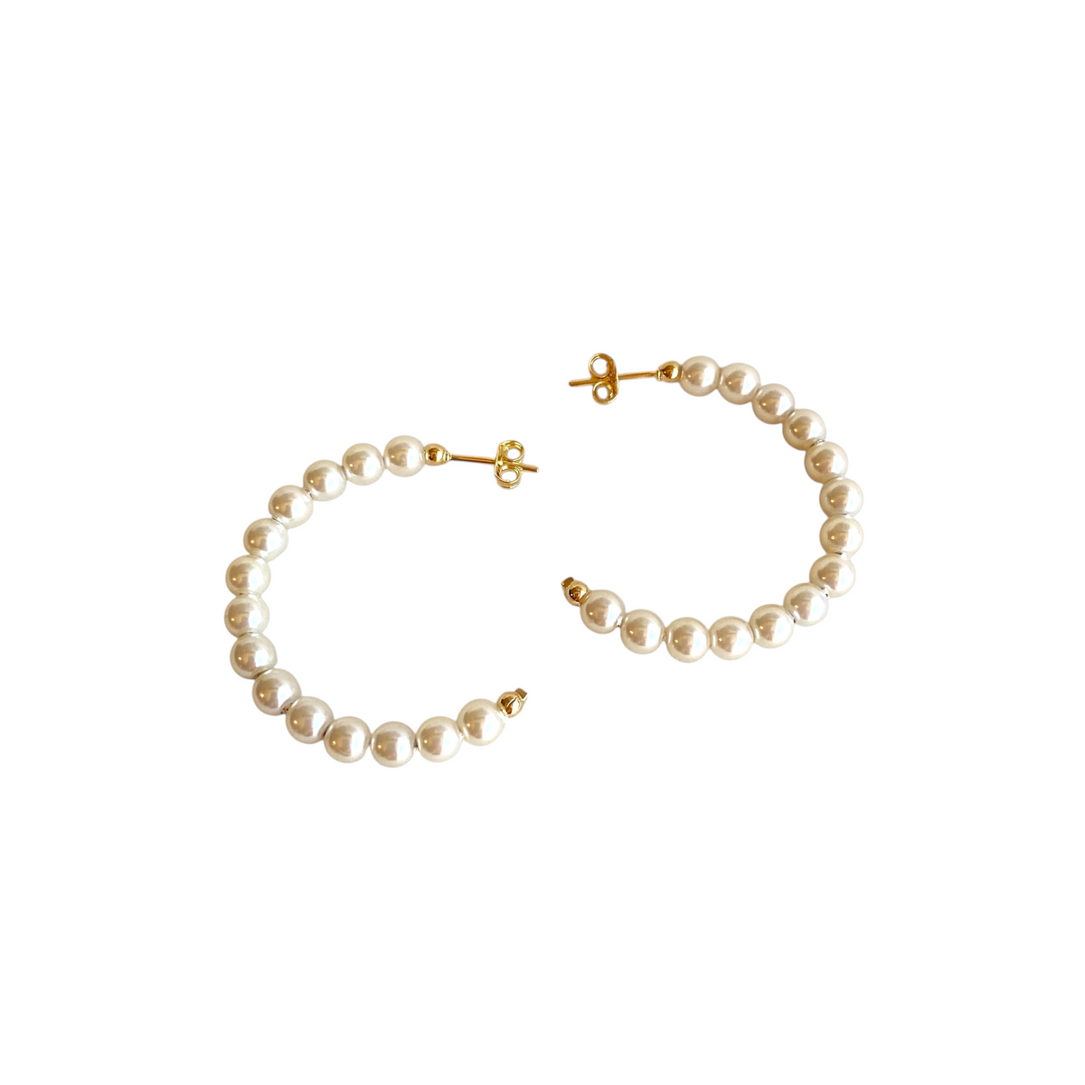 Pearl Open Hoop 35mm Earrings in 18K gold-filled, view 2