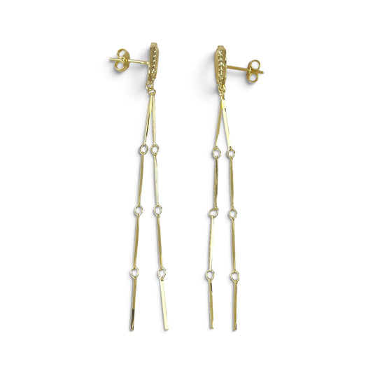 Pointed Rectangle CZ Double Drop Earrings Sideways