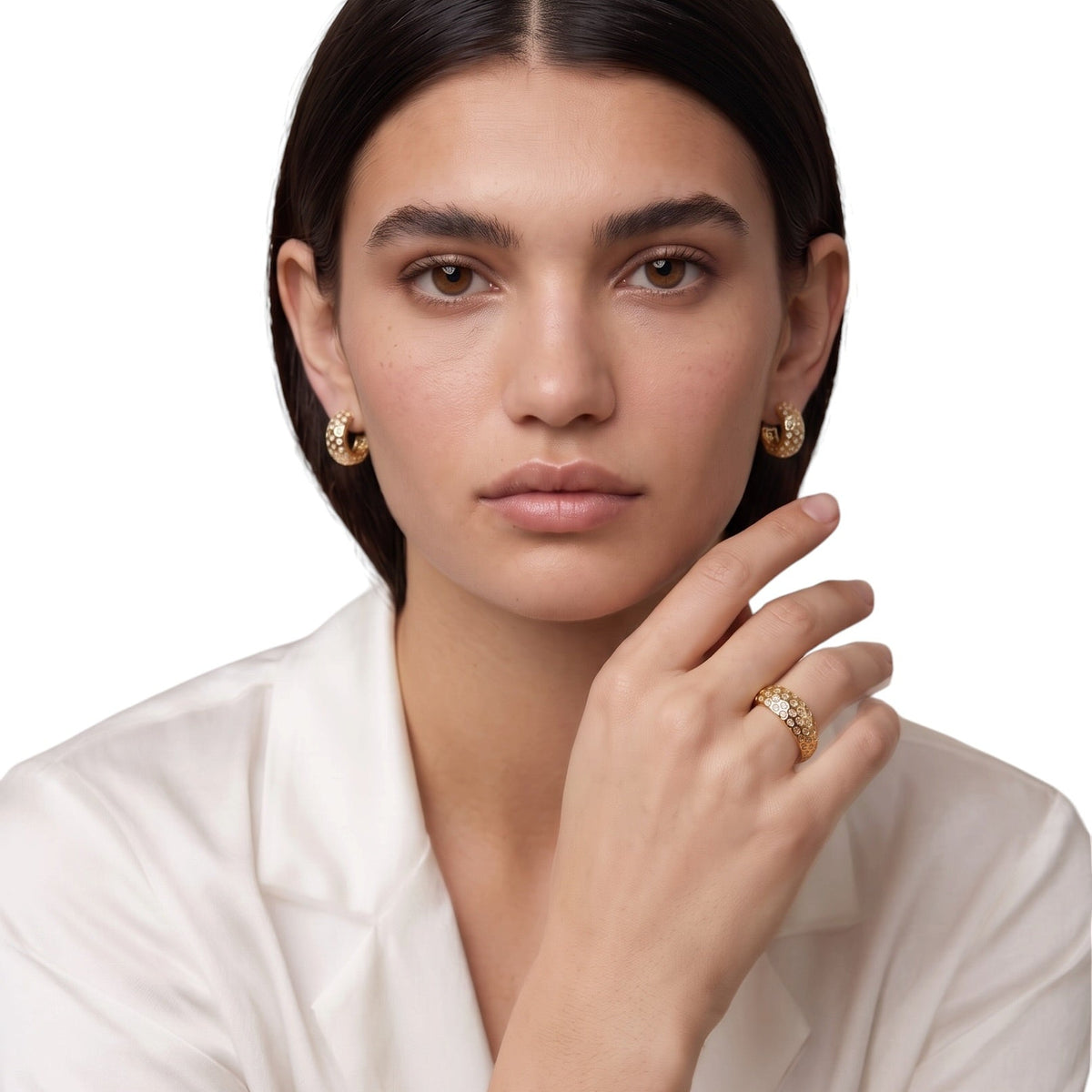 Posing Inset CZ Open Hoop Earrings