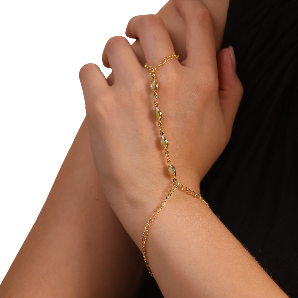 Posing Marquise Opal Hand Chain Bracelet