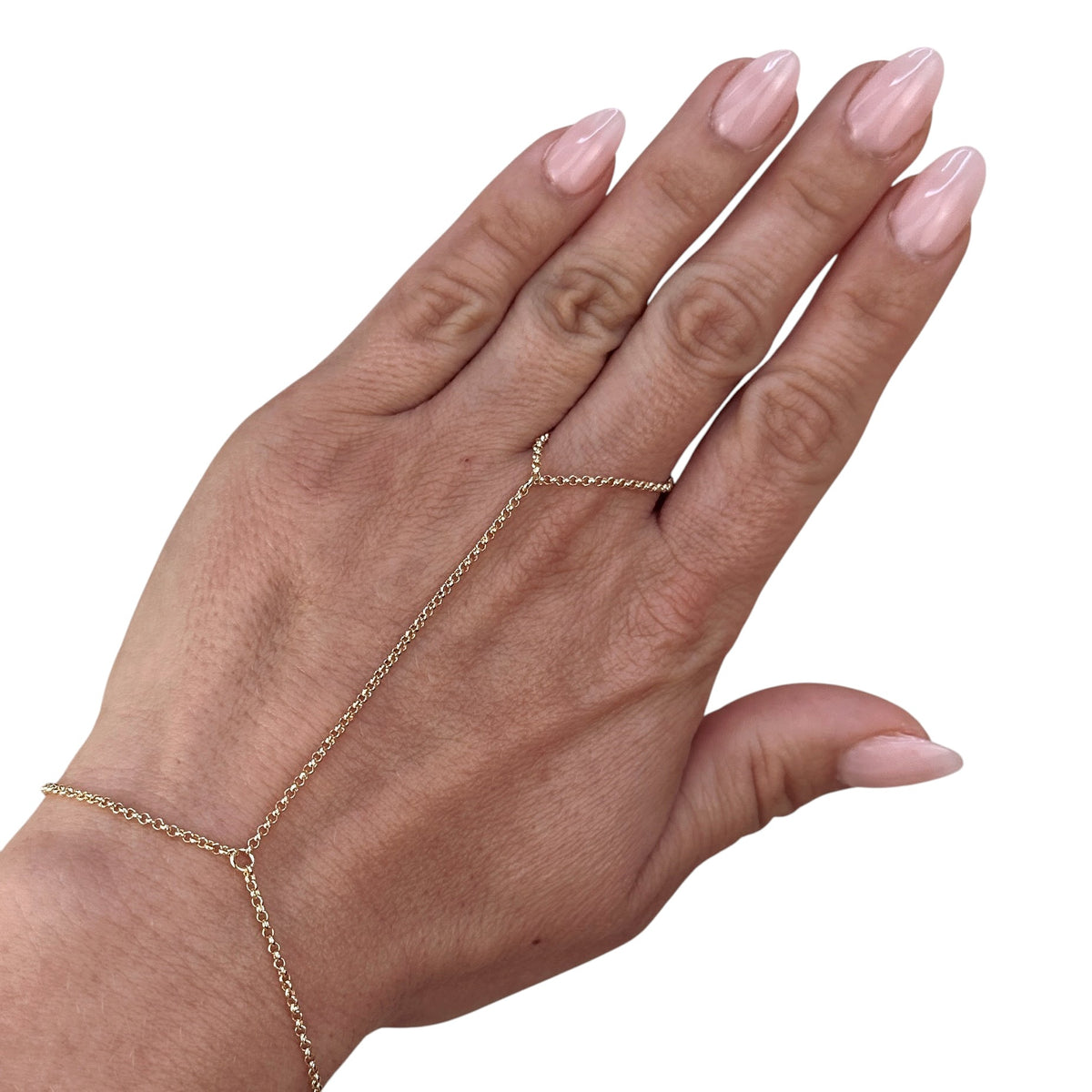 Posing Rolo Link Hand Chain Bracelet on Hand