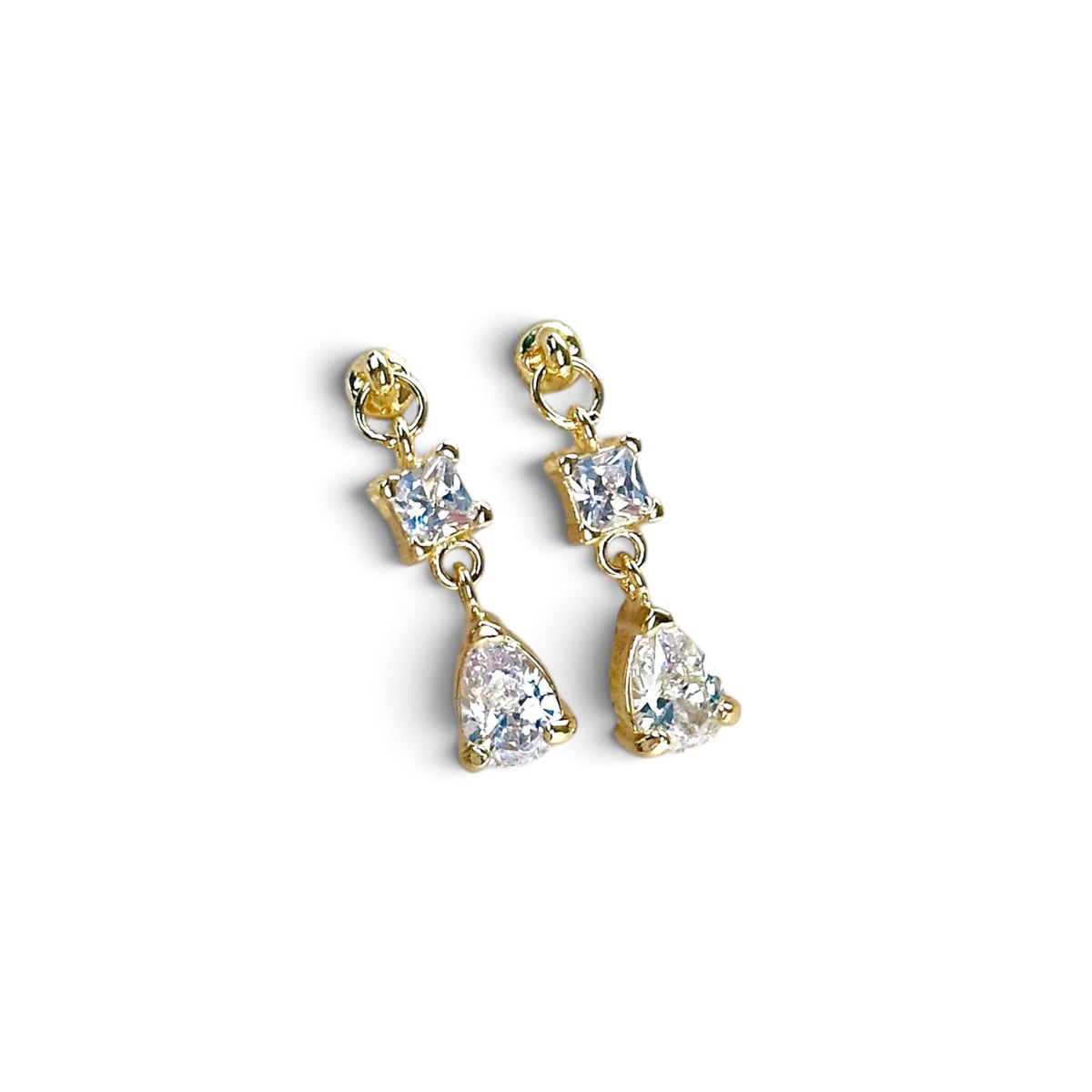 Princess Cut Drop CZ Drop Earrings on White Background