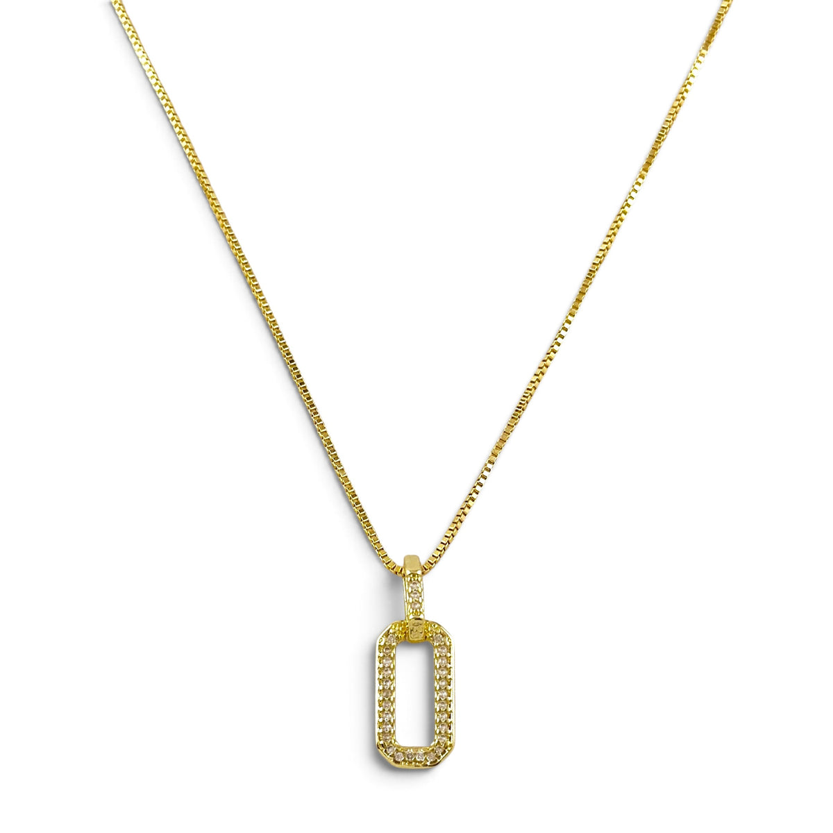 Rectangle Link CZ 20mm 18K Gold Filled Necklace