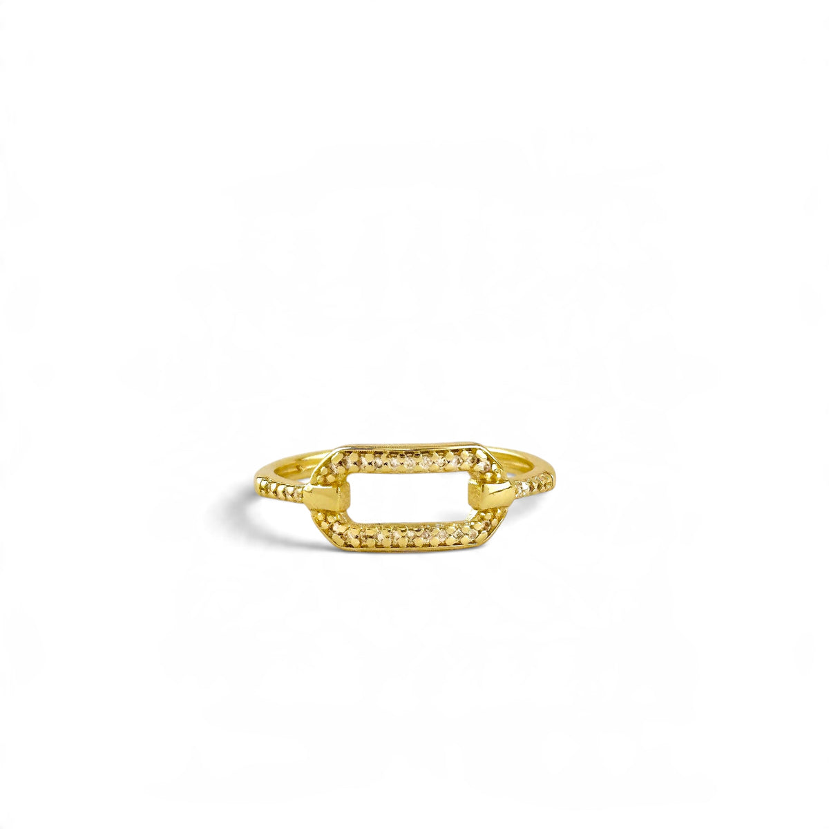 Rectangle Link Pavé CZ 18K Gold Filled Ring Sideview