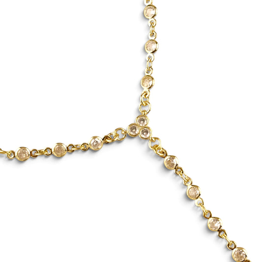 Round Bezel CZ Hand Chain Bracelet Closeup