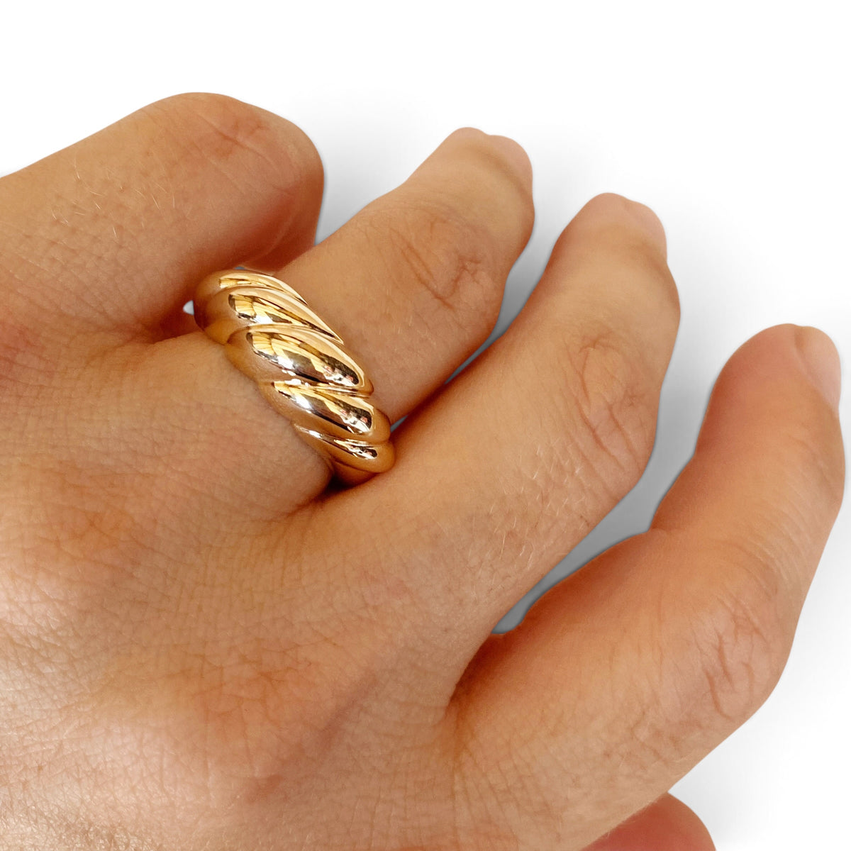 Sculpted Croissant Ring on Hand