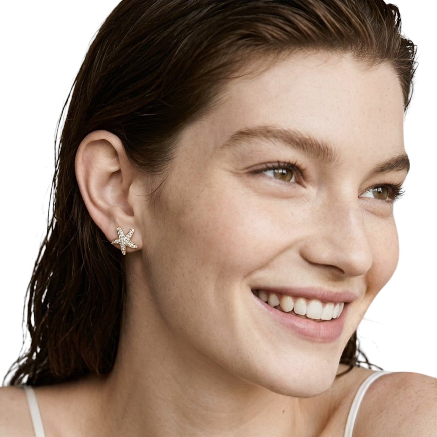 Sea star studs styled on ear