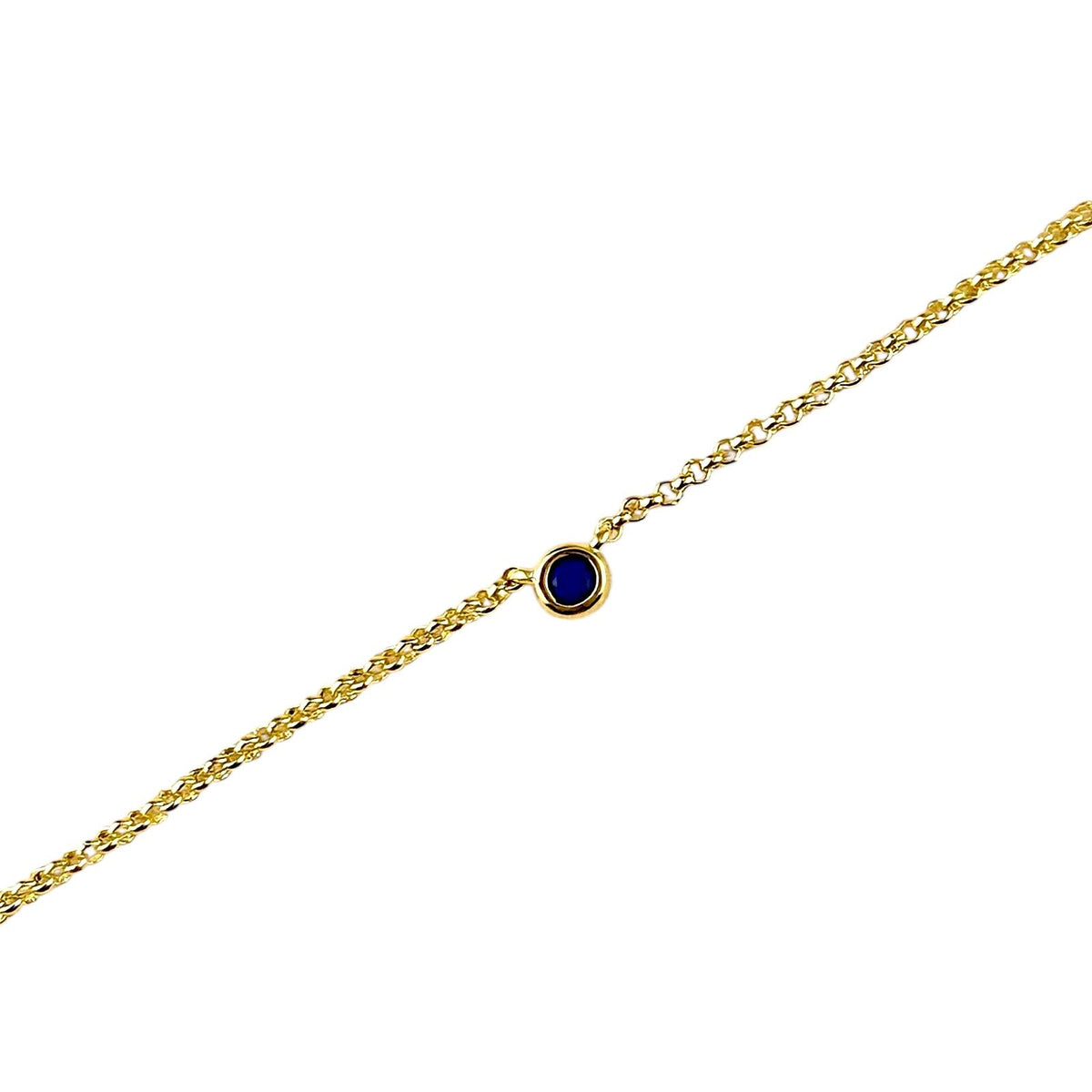 Birthstone Round Bezel CZ Bracelet in 18K gold-filled, September Sapphire