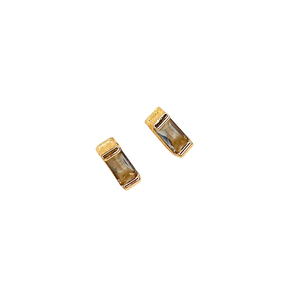 Birthstone Baguette Bezel CZ 10mm Stud Earrings in 18K gold-filled, September Sapphire