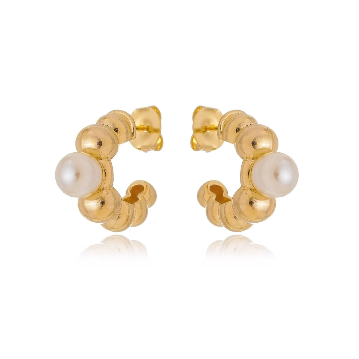 Skillus 18k Gold Filled Beaded Pearl Open Hoop Earrings