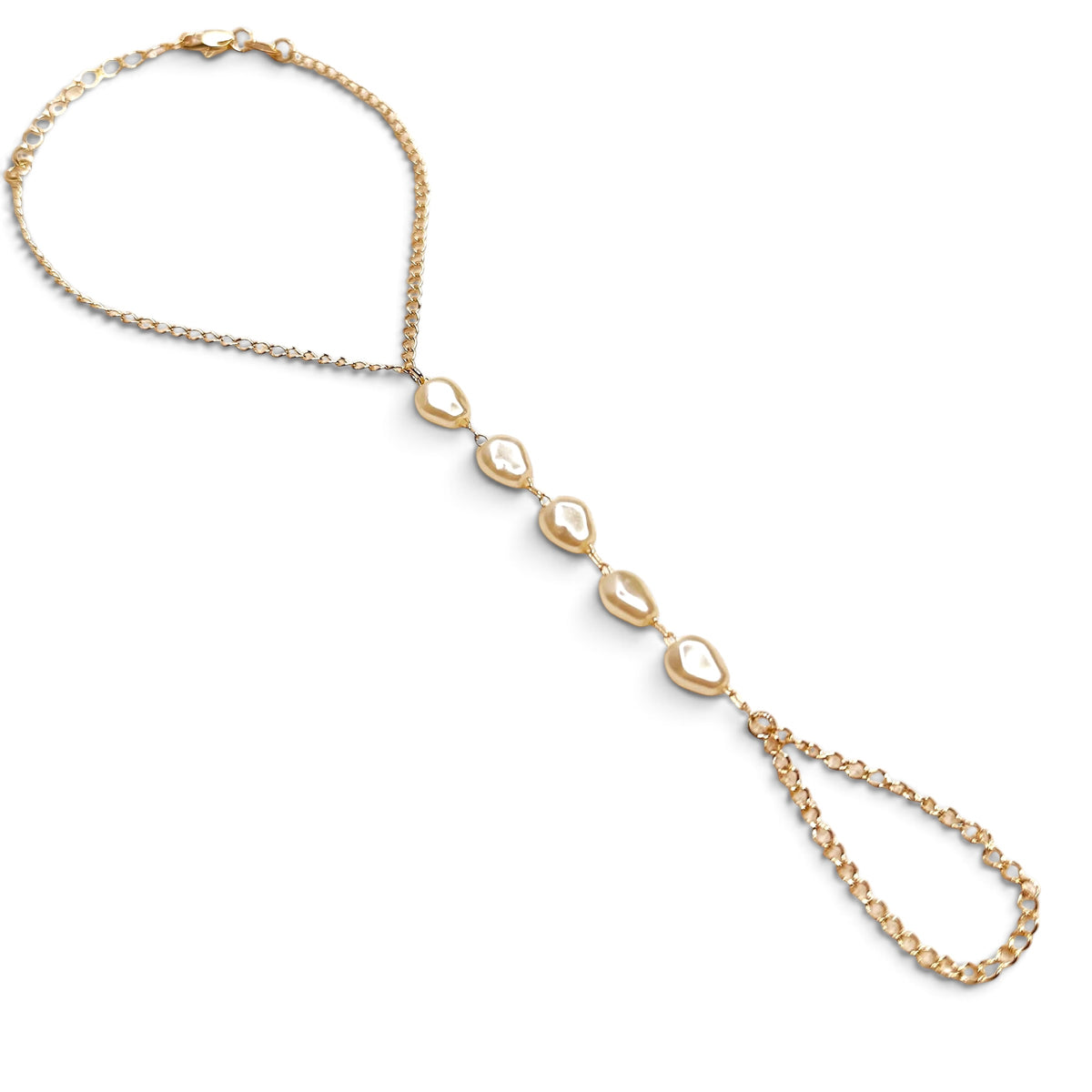 Skillus Baroque Pearl 18K Gold Filled Hand Chain Bracelet Sideview