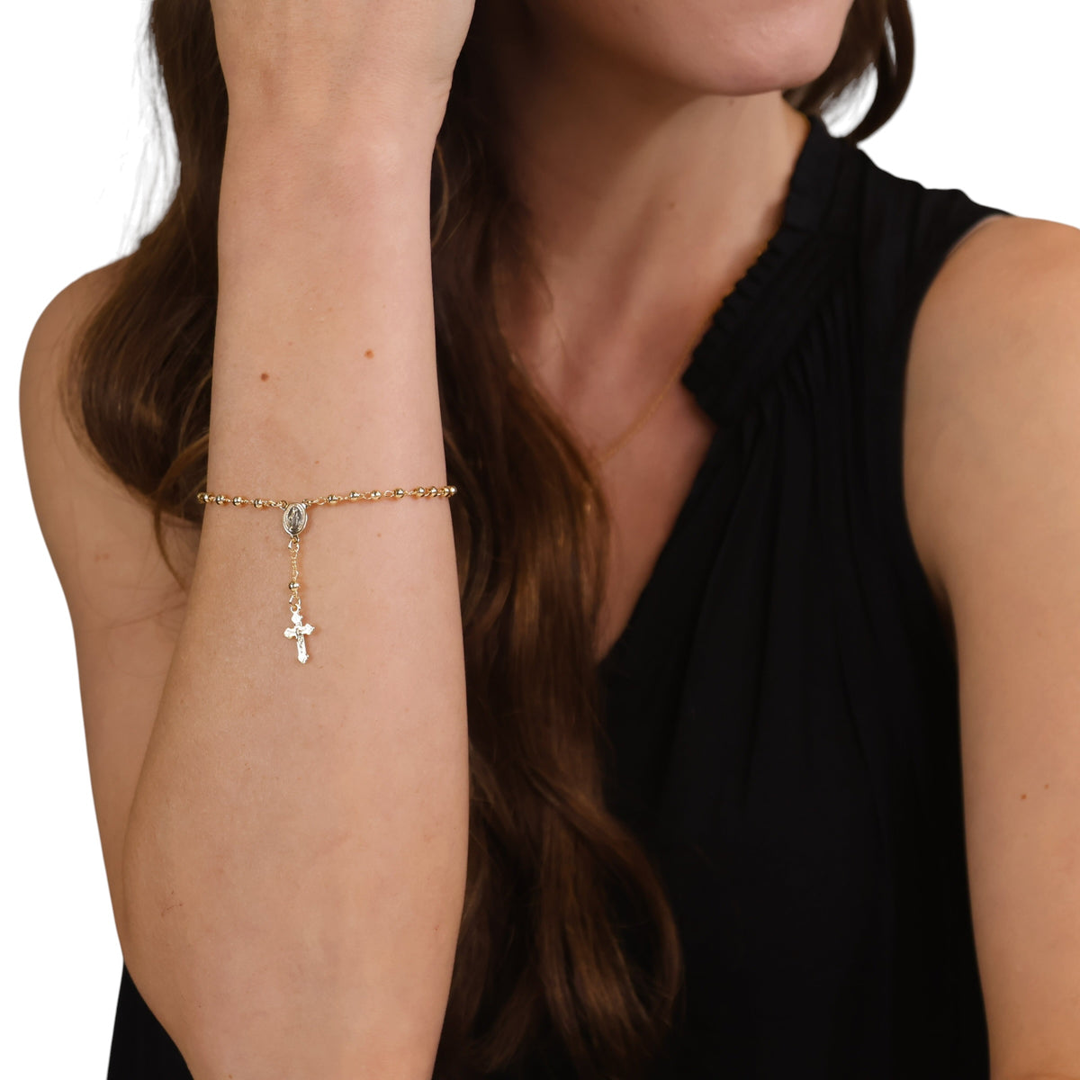Skillus Beaded Rosary Bracelet on Model