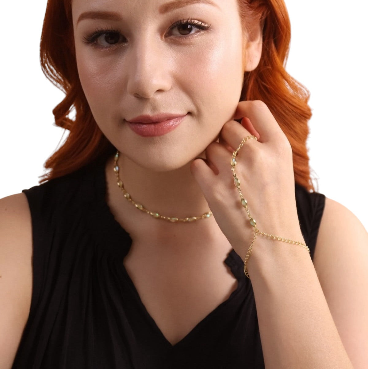 Skillus Marquise Opal Hand Chain Bracelet on Model