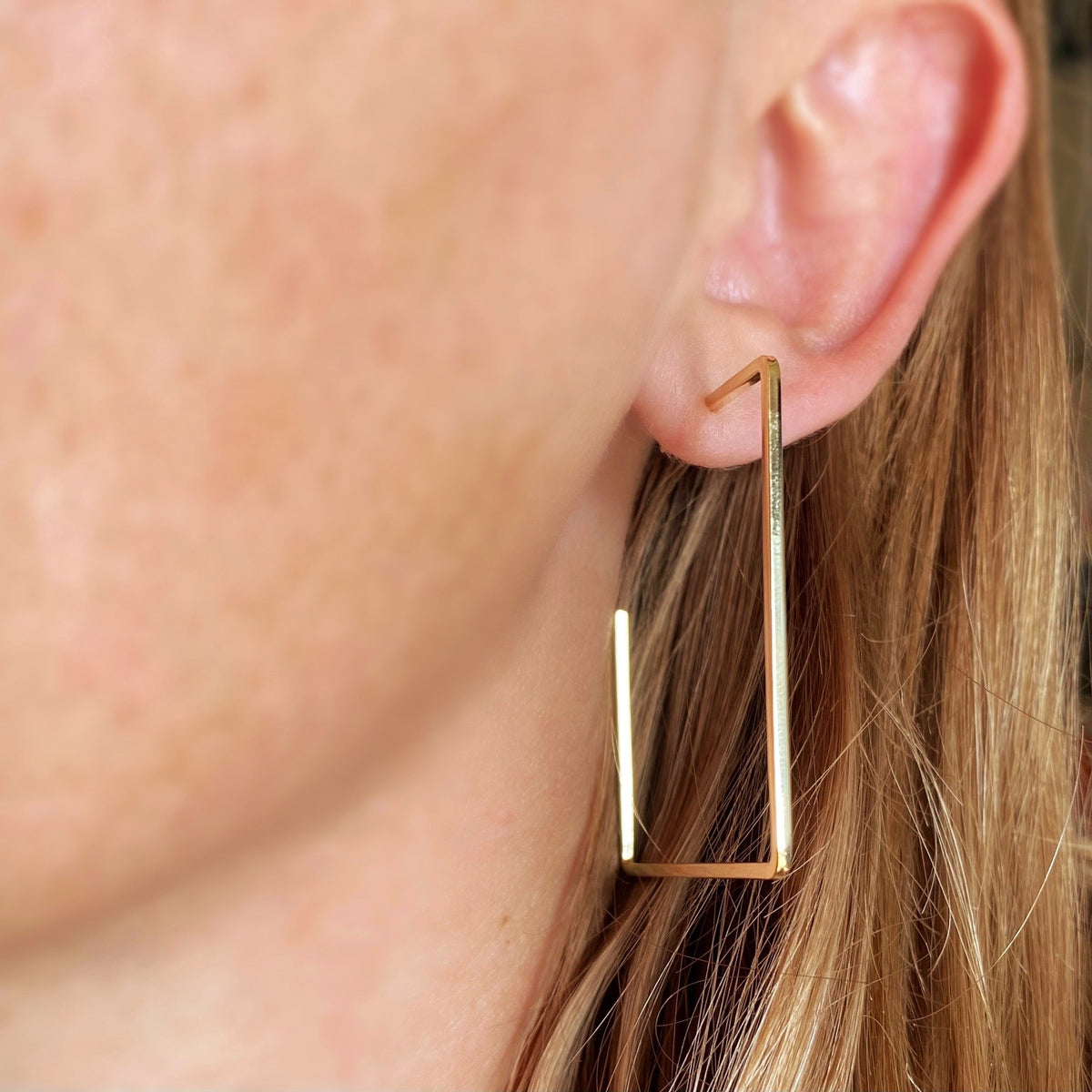 Square Wire Open Hoop Earrings on Model