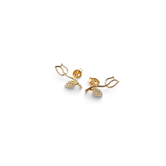 Tulip Pavé Leaf CZ 18K Gold Filled Stud Earrings