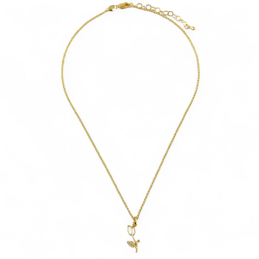 Tulip Pavé Leaf CZ 18K Gold Filled Necklace