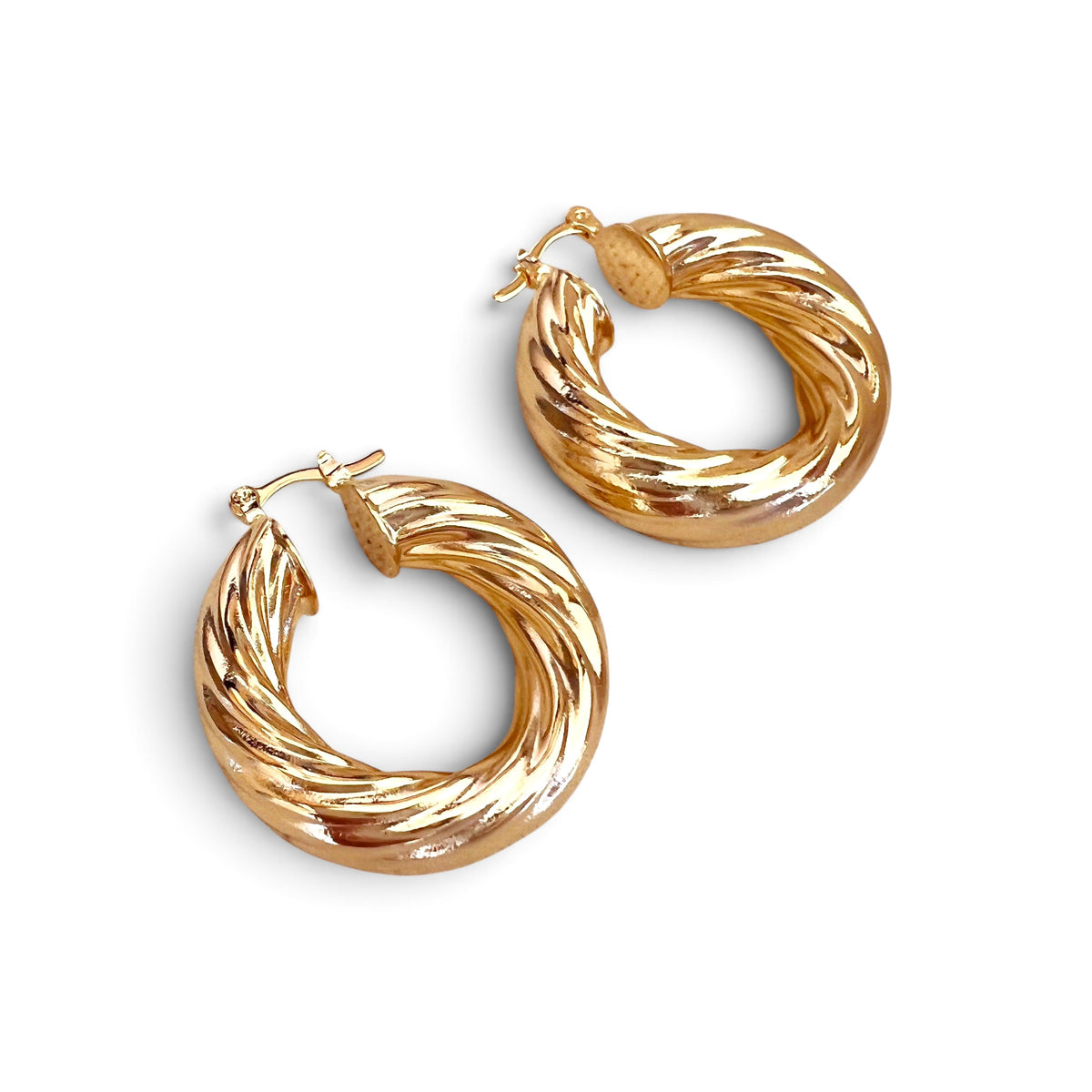 Twisted Tube 30mm Hoop Earrings in 18K gold-filled, view 2