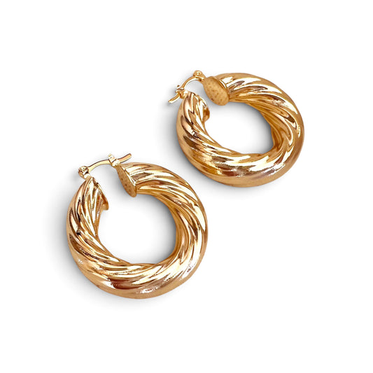 Twisted Tube 30mm 18K Gold Filled Hoop Earrings