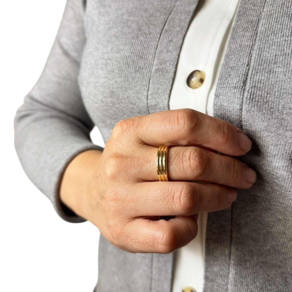 Triple Rail 18k Gold Filled Band Ring