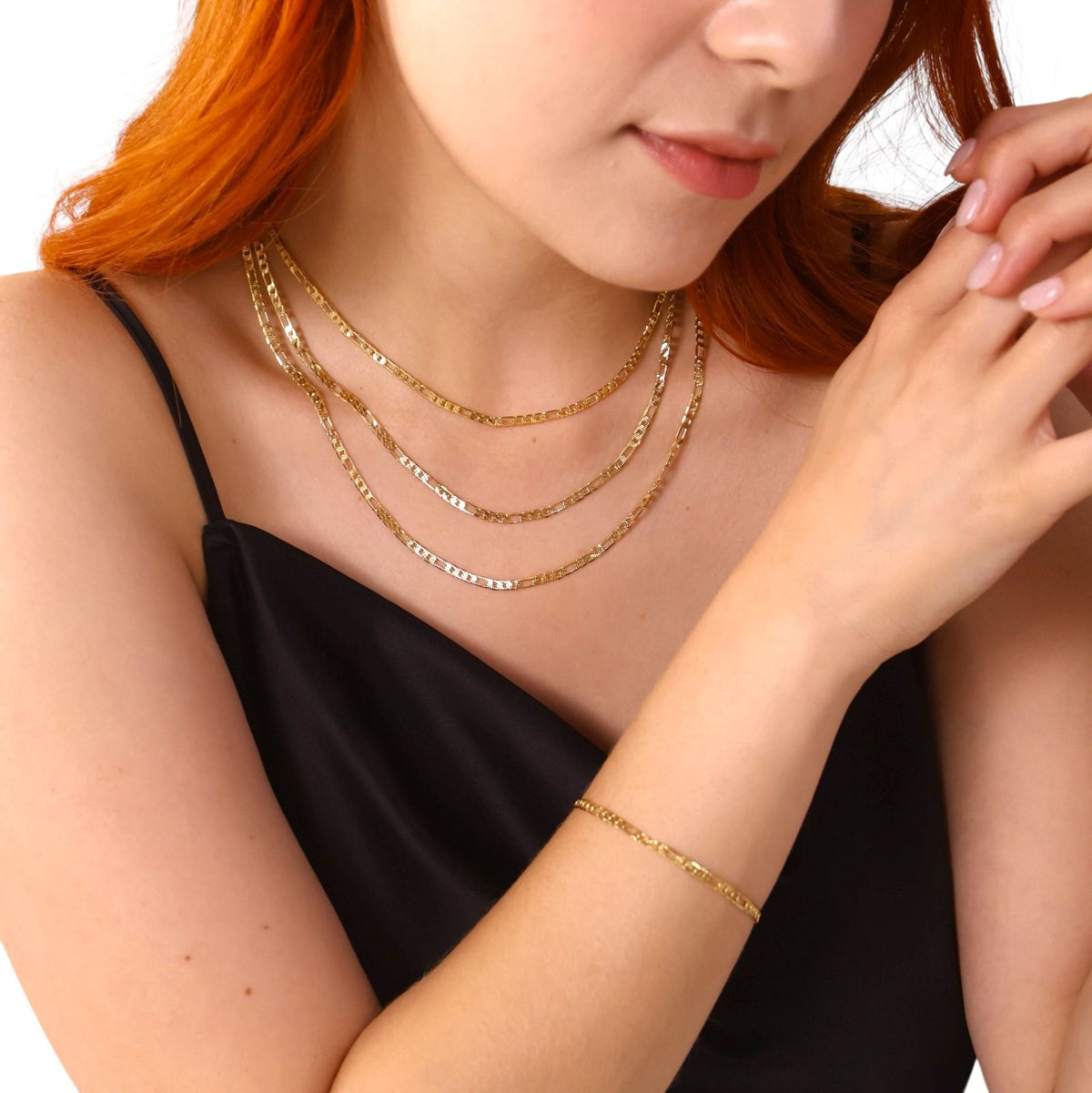 Textured Figaro Link Chain Necklace in 18K gold-filled, view 4