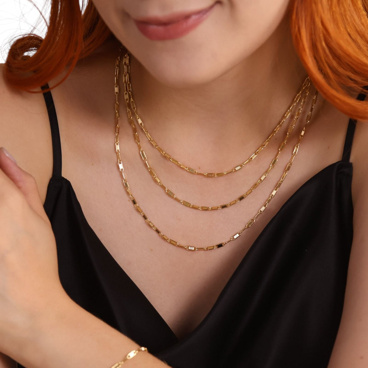 Textured Plate Link Chain Necklace in 18K gold-filled, view 4