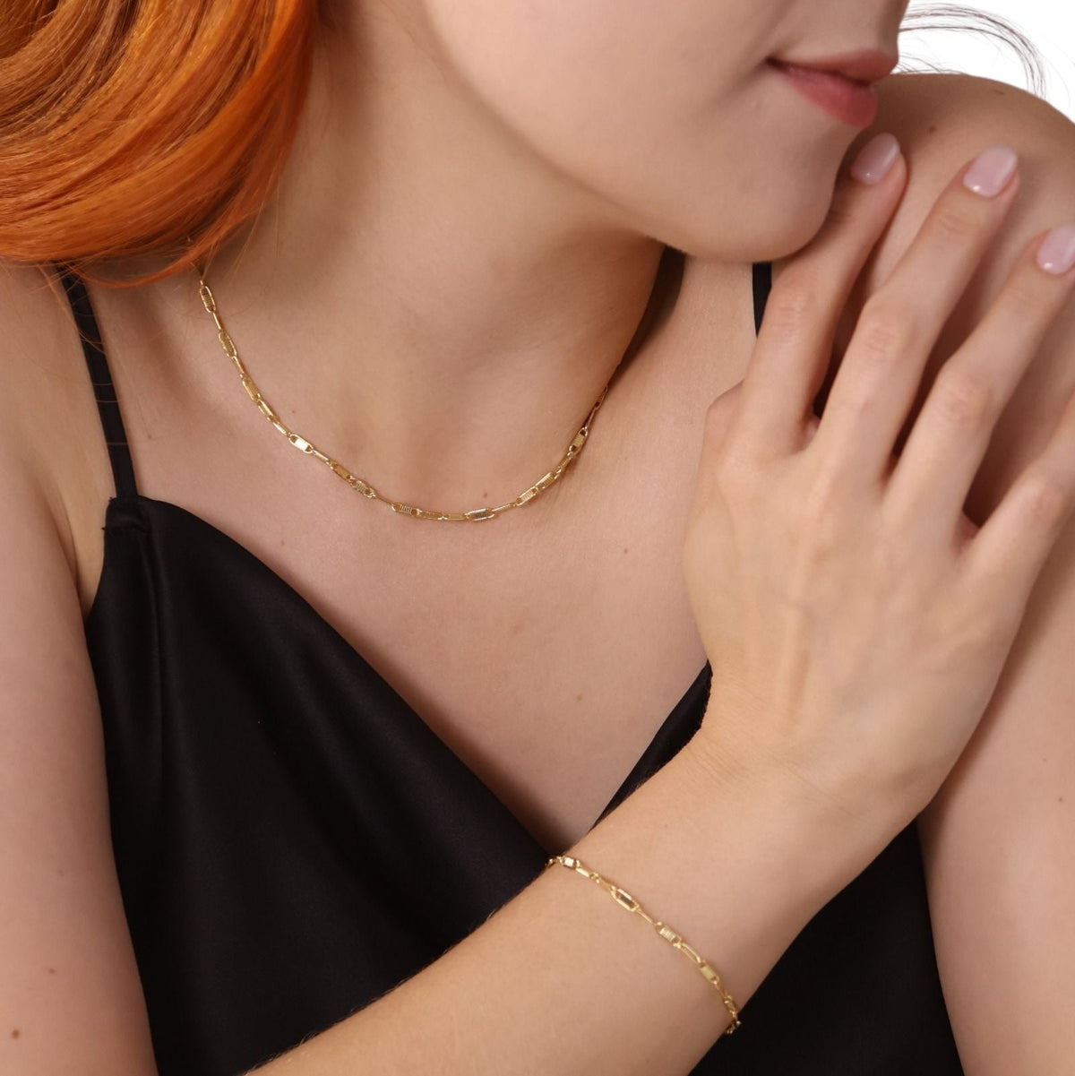 Textured Plate Link Chain Bracelet in 18K gold-filled, view 2