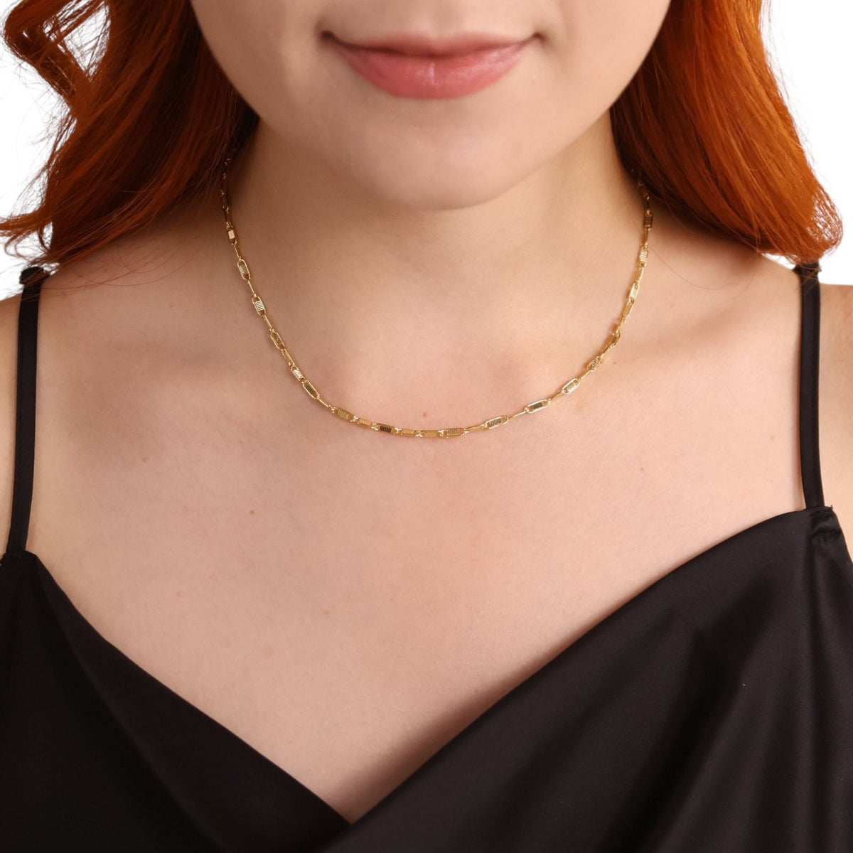 Textured Plate Link Chain Necklace in 18K gold-filled, view 2