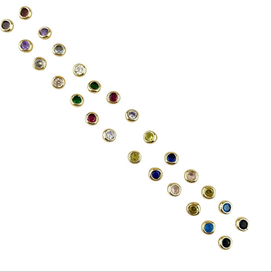 Birthstone Round Bezel 4mm 18K Gold Filled Stud Earrings